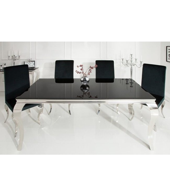 Invicta Interior Elegante design eettafel MODERN BAROK 180cm zwart roestvrijstalen opaalglas tafelblad - 36544