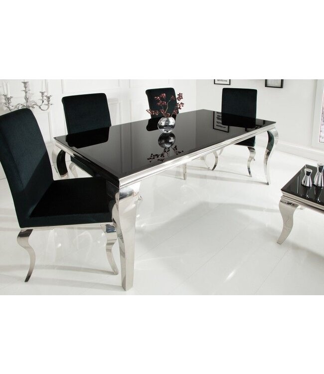 Invicta Interior Elegante design eettafel MODERN BAROK 180cm zwart roestvrijstalen opaalglas tafelblad - 36544