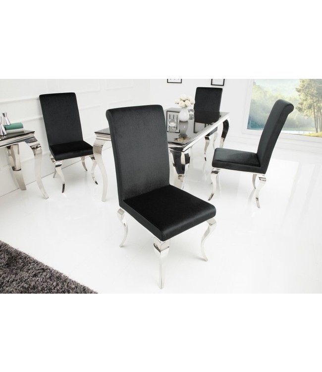 Invicta Interior Elegante stoel MODERN BAROK zwart fluwelen stoelpoten van roestvrij staal - 36546