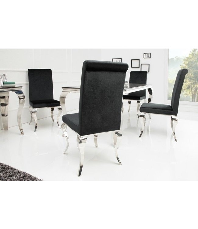 Invicta Interior Elegante stoel MODERN BAROK zwart fluwelen stoelpoten van roestvrij staal - 36546