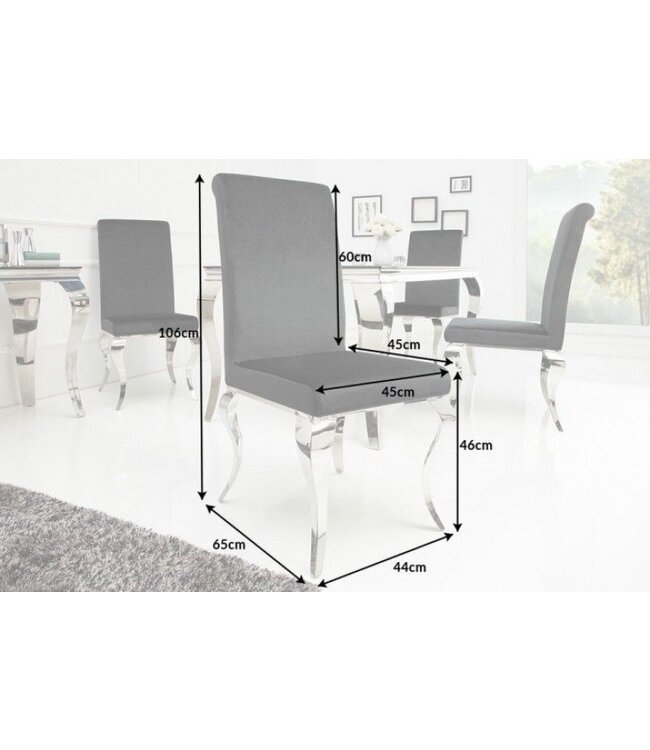 Invicta Interior Elegante stoel MODERN BAROK zwart fluwelen stoelpoten van roestvrij staal - 36546