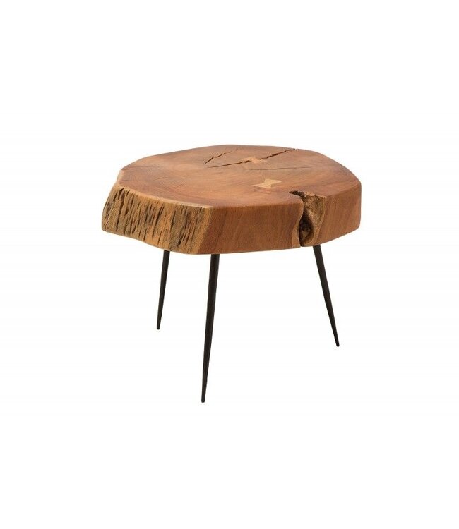 Invicta Interior Ronde salontafel GOA 60cm massief acaciahout boomstam zwart metalen poten - 36558