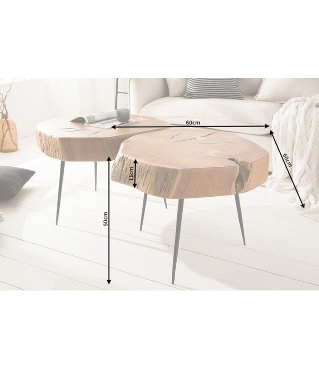 Invicta Interior Ronde salontafel GOA 60cm massief acaciahout boomstam zwart metalen poten - 36558