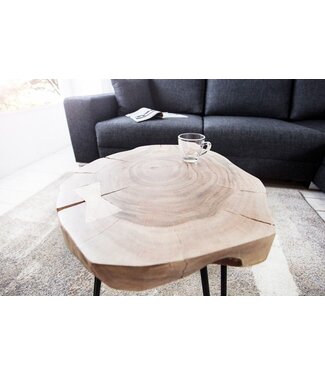 Invicta Interior Massief houten bijzettafel GOA 40cm acaciaboomstam boomschijf metalen poten haarspeldpoten - 36707