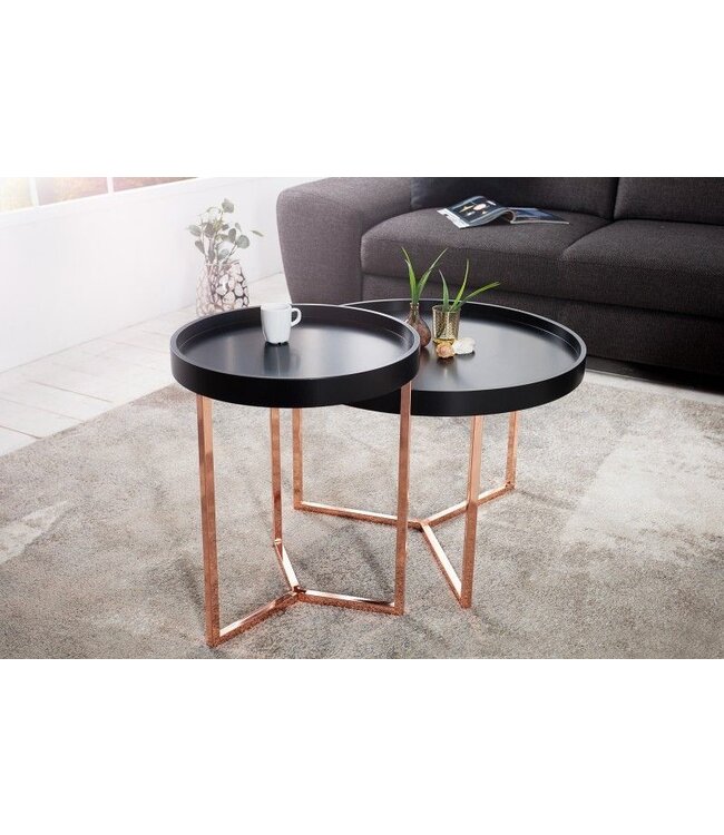 Invicta Interior Extravagante salontafel MODULAR 60cm mat zwart koper rond incl. dienblad - 36719