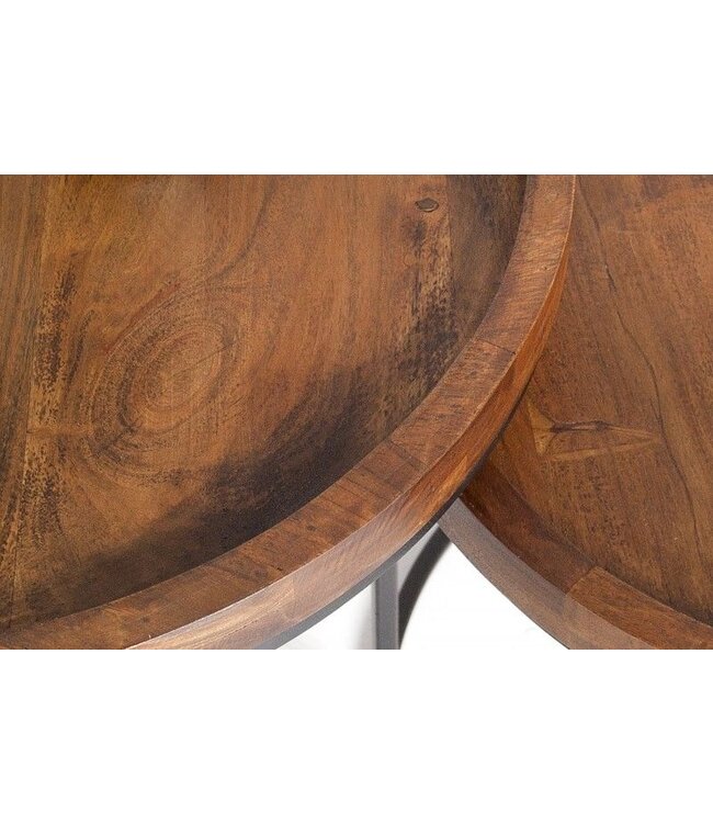 Invicta Interior Set van 2 bijzettafels ELEMENTS 55cm massief acaciahout steenafwerking rond metalen frame zwart - 36743