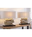Invicta Interior Handgemaakte drijfhoutlamp RIVERINE 55 cm tafellamp met cremekleurige linnen kap - 36786