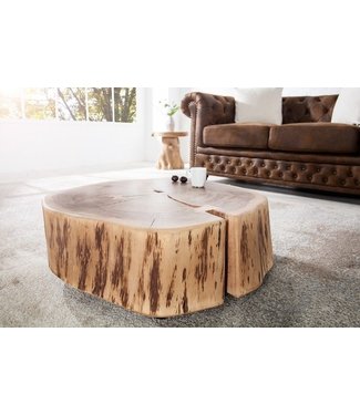 Invicta Interior Boomstam salontafel GOA 60cm naturel acacia massief hout rond met wielen uniek - 36793