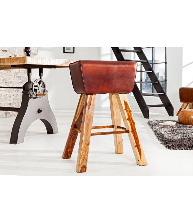 Invicta Interior Retro barkruk TURNBOCK 75cm met echt leren bekleding mangohouten barstoel - 36815