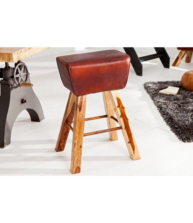 Invicta Interior Retro barkruk TURNBOCK 75cm met echt leren bekleding mangohouten barstoel - 36815