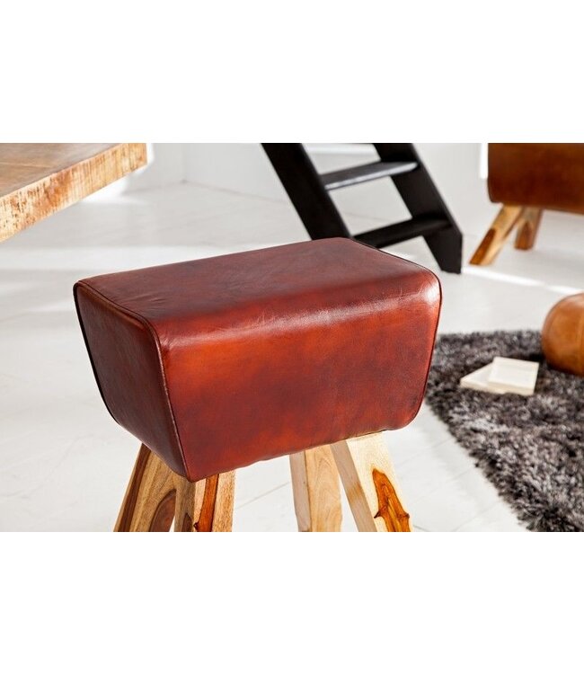 Invicta Interior Retro barkruk TURNBOCK 75cm met echt leren bekleding mangohouten barstoel - 36815