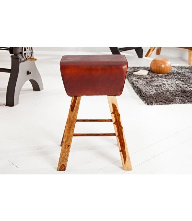 Invicta Interior Retro barkruk TURNBOCK 75cm met echt leren bekleding mangohouten barstoel - 36815