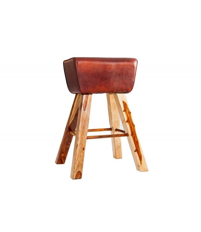 Invicta Interior Retro barkruk TURNBOCK 75cm met echt leren bekleding mangohouten barstoel - 36815