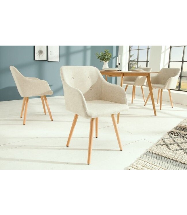 Invicta Interior Retro design stoel SCANDINAVIA MEESTERSTUK beige met armleuning - 36824