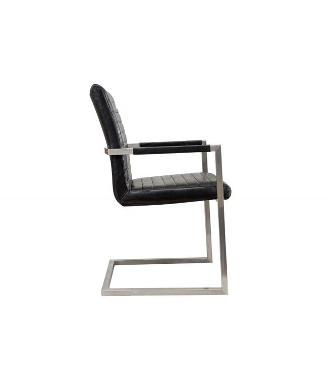 Invicta Interior industrieele sledestoel LOFT antiek zwart met armleuning RVS frame - 37079