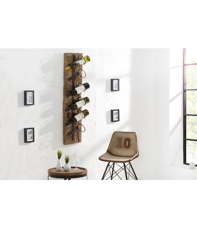 Invicta Interior Massief wandwijnrek BARRACUDA 100cm flessenhouder van natuurlijk teakhout - 37138