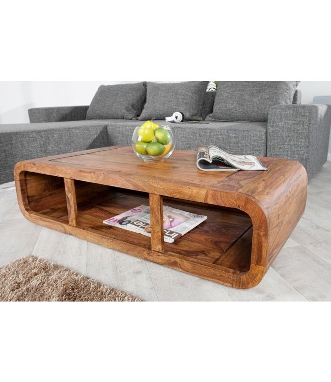 Invicta Interior Massieve salontafel GEBOGEN 100cm Sheeshamhout TV-lowboard met steenafwerking - 37204