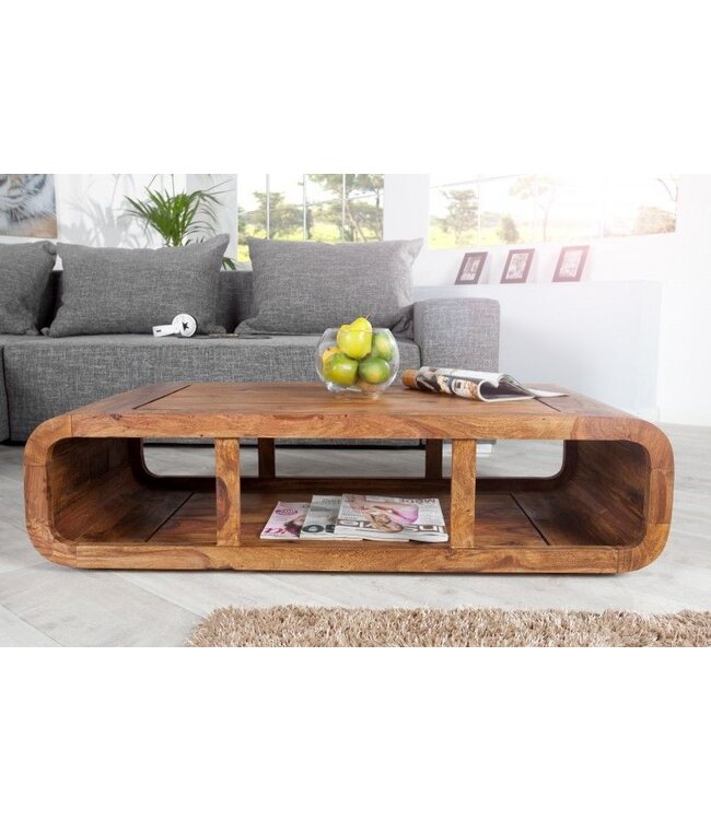 Invicta Interior Massieve salontafel GEBOGEN 100cm Sheeshamhout TV-lowboard met steenafwerking - 37204