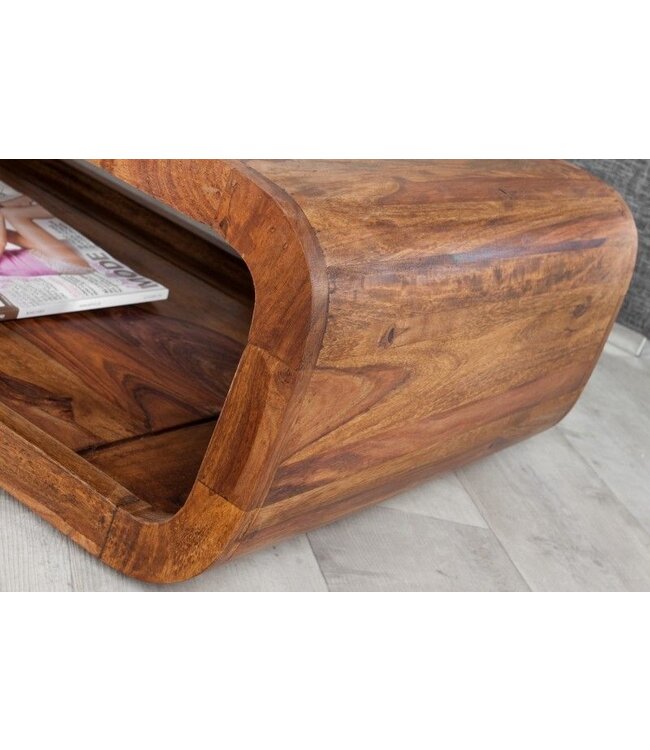 Invicta Interior Massieve salontafel GEBOGEN 100cm Sheeshamhout TV-lowboard met steenafwerking - 37204