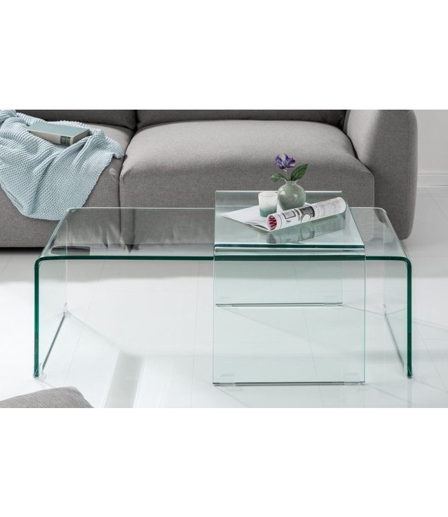 Invicta Interior Hoogwaardige set van 2 glazen salontafels FANTOME 100cm transparant - 37255