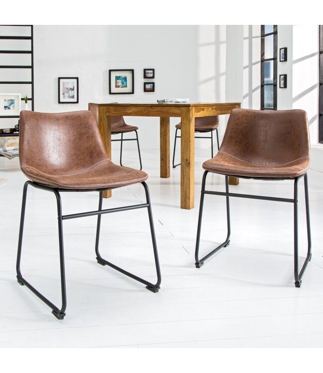 Invicta Interior Industrieel design stoel DJANGO vintage bruin met ijzeren frame - 37347