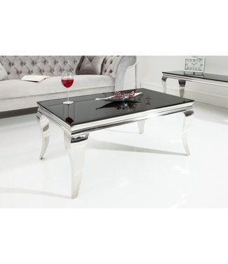 Invicta Interior Elegante salontafel MODERN BAROK 100cm zilver met zwart opaal glas - 37352