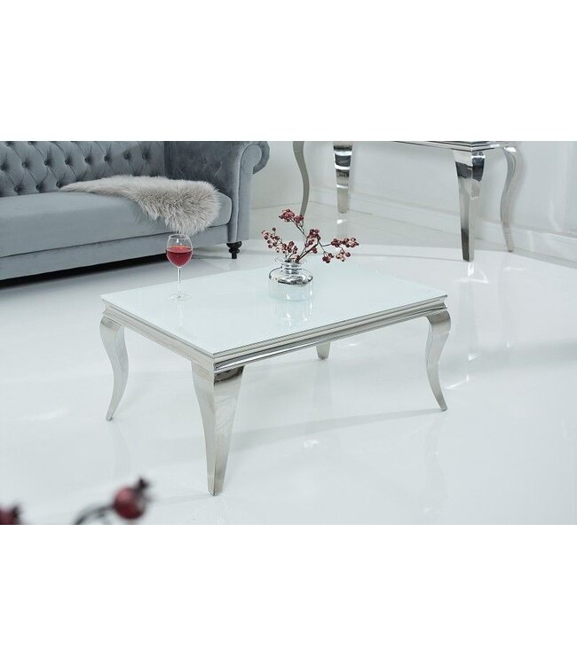 Invicta Interior Elegante salontafel MODERN BAROK 100cm zilver met wit opaalglas - 37353