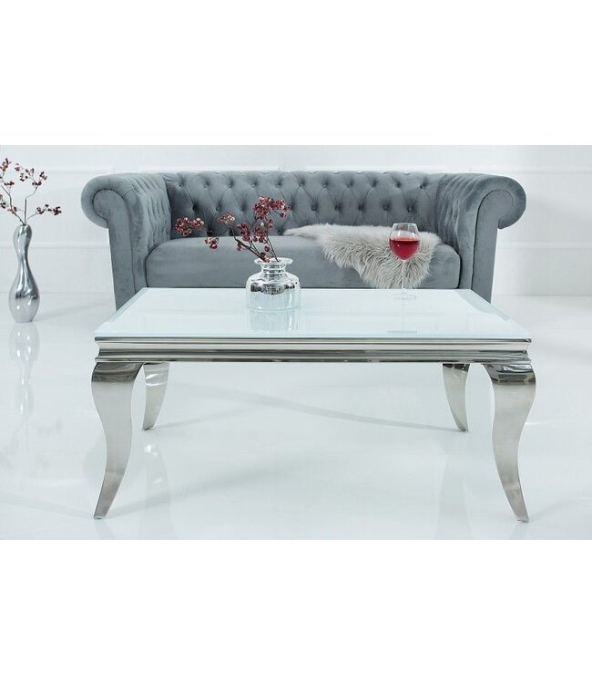 Invicta Interior Elegante salontafel MODERN BAROK 100cm zilver met wit opaalglas - 37353