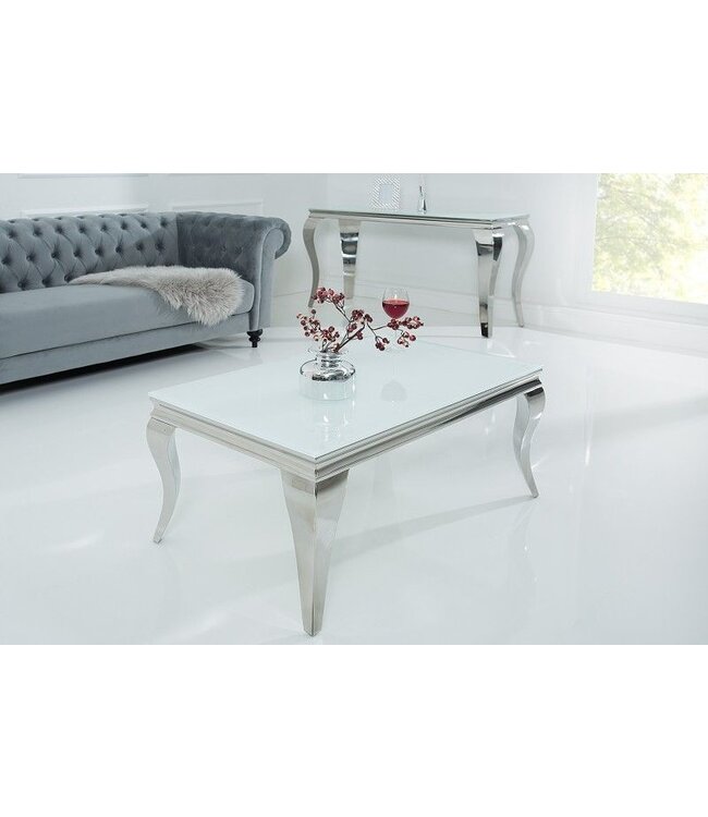 Invicta Interior Elegante salontafel MODERN BAROK 100cm zilver met wit opaalglas - 37353