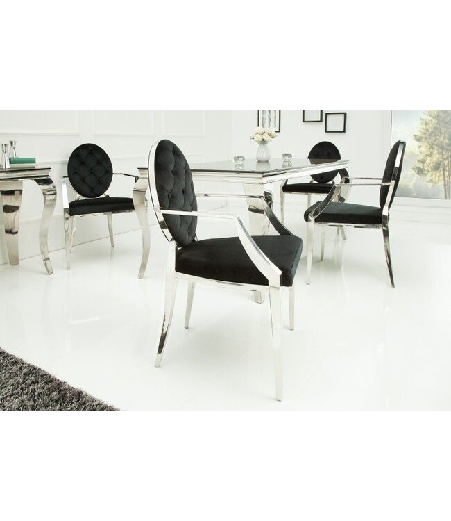 Invicta Interior Elegante stoel MODERN BAROK zwart fluweel met armleuningen en decoratieve knopen - 37355