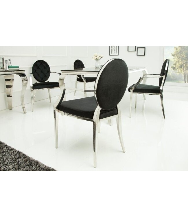 Invicta Interior Elegante stoel MODERN BAROK zwart fluweel met armleuningen en decoratieve knopen - 37355