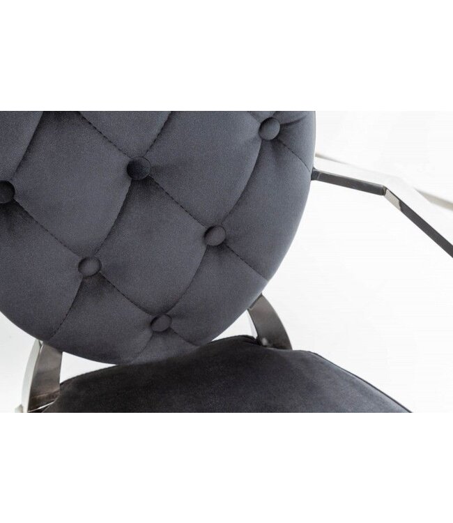 Invicta Interior Elegante stoel MODERN BAROK zwart fluweel met armleuningen en decoratieve knopen - 37355