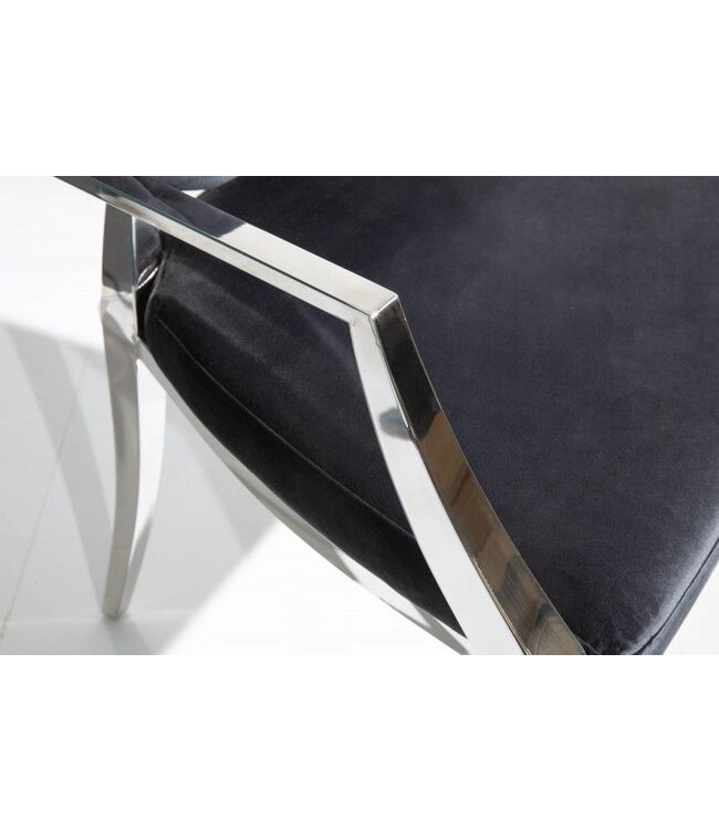 Invicta Interior Elegante stoel MODERN BAROK zwart fluweel met armleuningen en decoratieve knopen - 37355