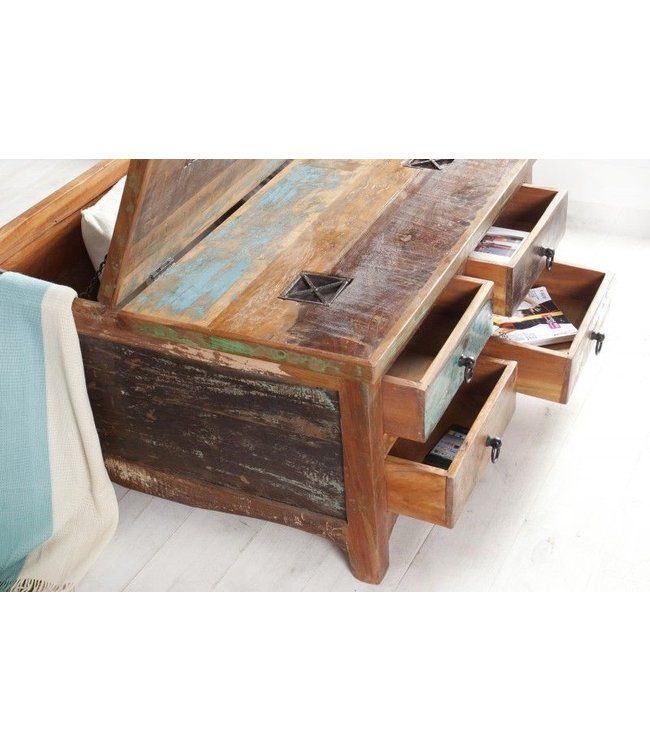 Invicta Interior Massieve salontafel JAKARTA 70 cm kleurrijke ladekast gemaakt van gerecycled vissersbotenhout met laden - 37361