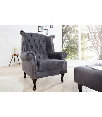 Invicta Interior Chesterfield vleugelfauteuil antiekgrijs met knoopstiksel en veerkern - 37473