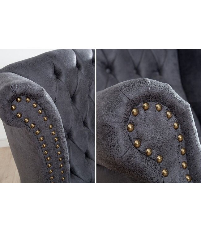 Invicta Interior Chesterfield vleugelfauteuil antiekgrijs met knoopstiksel en veerkern - 37473