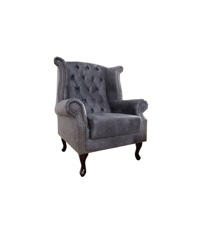 Invicta Interior Chesterfield vleugelfauteuil antiekgrijs met knoopstiksel en veerkern - 37473