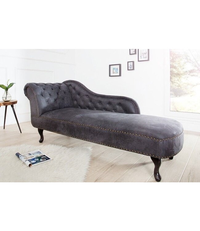 Invicta Interior Chesterfield chaise longue 170cm antiekgrijs met knoopstiksel en klinknagels - 37475