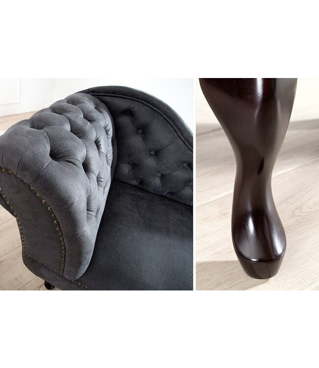 Invicta Interior Chesterfield chaise longue 170cm antiekgrijs met knoopstiksel en klinknagels - 37475