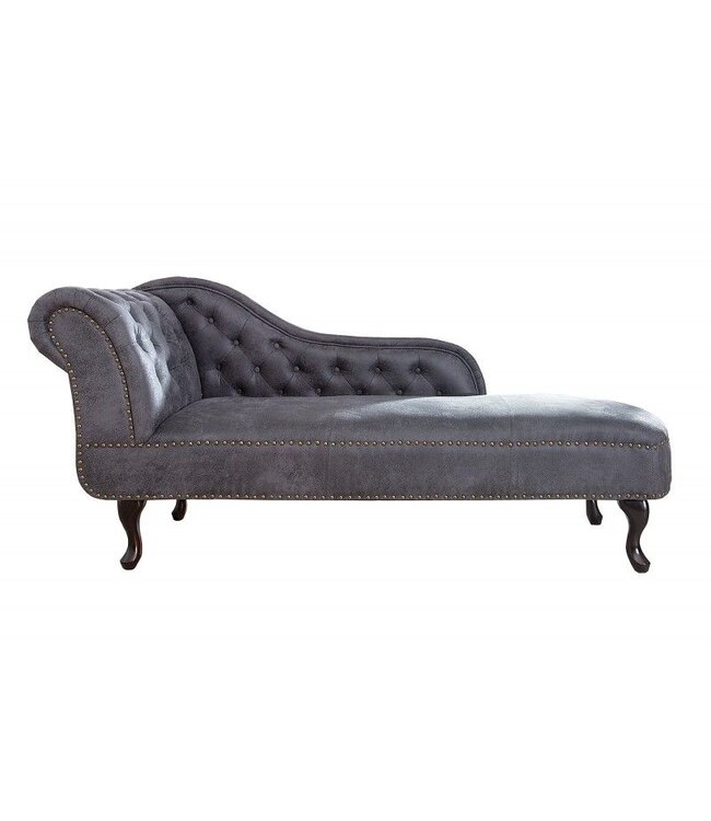 Invicta Interior Chesterfield chaise longue 170cm antiekgrijs met knoopstiksel en klinknagels - 37475