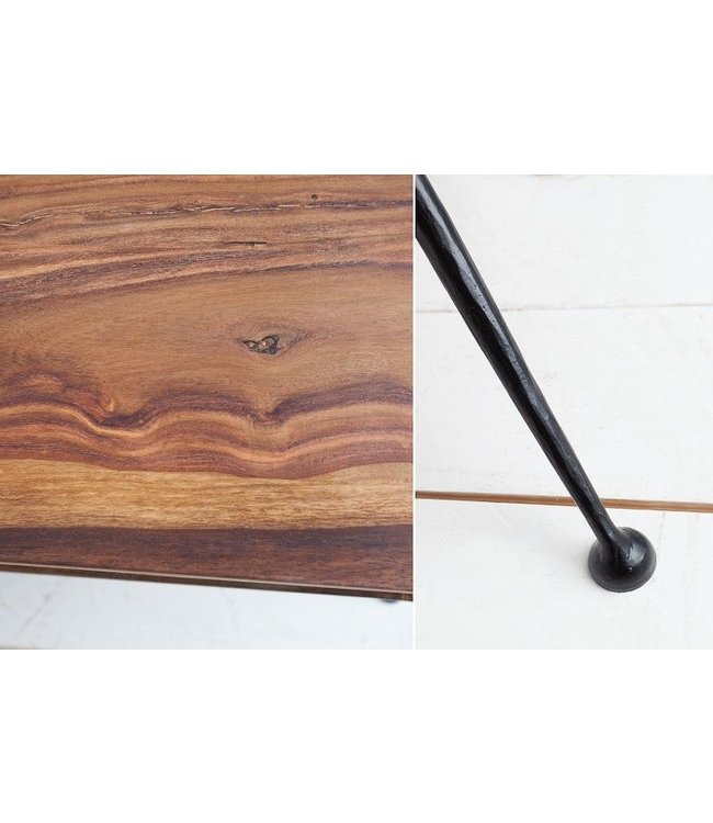 Invicta Interior Retro salontafel ALPHA 100cm Sheesham steenafwerking met massief houten plank zwarte metalen poten - 37512