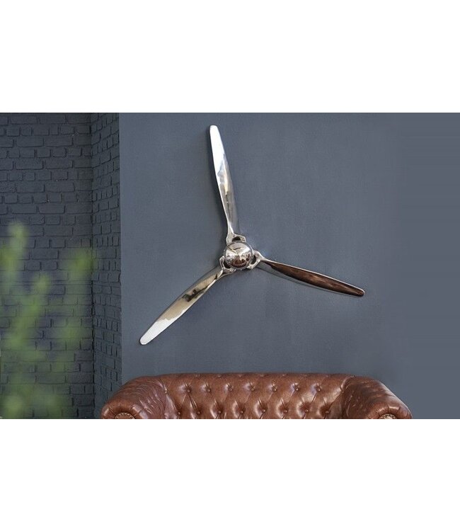 Invicta Interior Authentieke wanddecoratie SCREW III 60cm zilveren vliegtuigpropeller - 37604