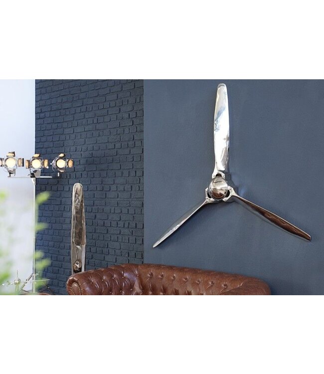 Invicta Interior Authentieke wanddecoratie SCREW III 60cm zilveren vliegtuigpropeller - 37604