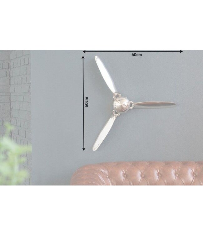 Invicta Interior Authentieke wanddecoratie SCREW III 60cm zilveren vliegtuigpropeller - 37604