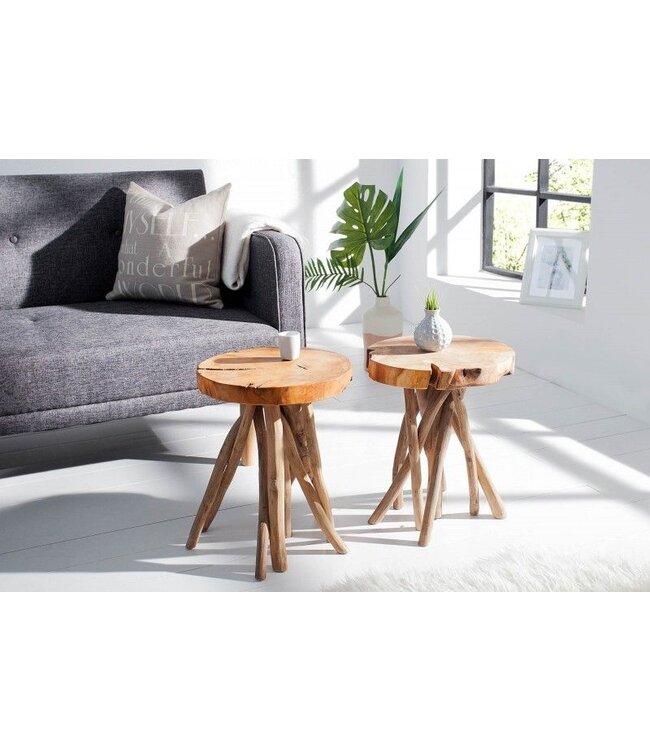 Invicta Interior Exclusieve bijzettafel ROOT 30cm natuurlijk teak massief hout kruk wortelhout rond - 37629