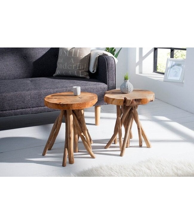 Invicta Interior Exclusieve bijzettafel ROOT 30cm natuurlijk teak massief hout kruk wortelhout rond - 37629