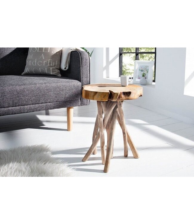 Invicta Interior Exclusieve bijzettafel ROOT 30cm natuurlijk teak massief hout kruk wortelhout rond - 37629