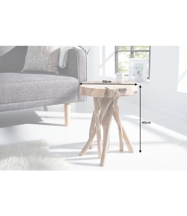 Invicta Interior Exclusieve bijzettafel ROOT 30cm natuurlijk teak massief hout kruk wortelhout rond - 37629