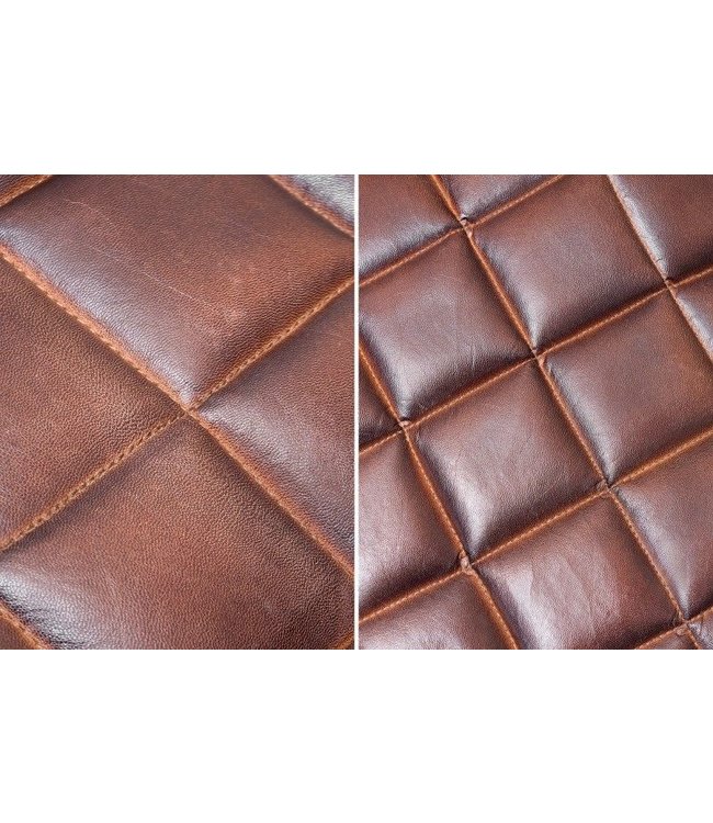 Invicta Interior Retro kruk RIDER 40cm bruin echt leer met decoratieve stiksels - 37653