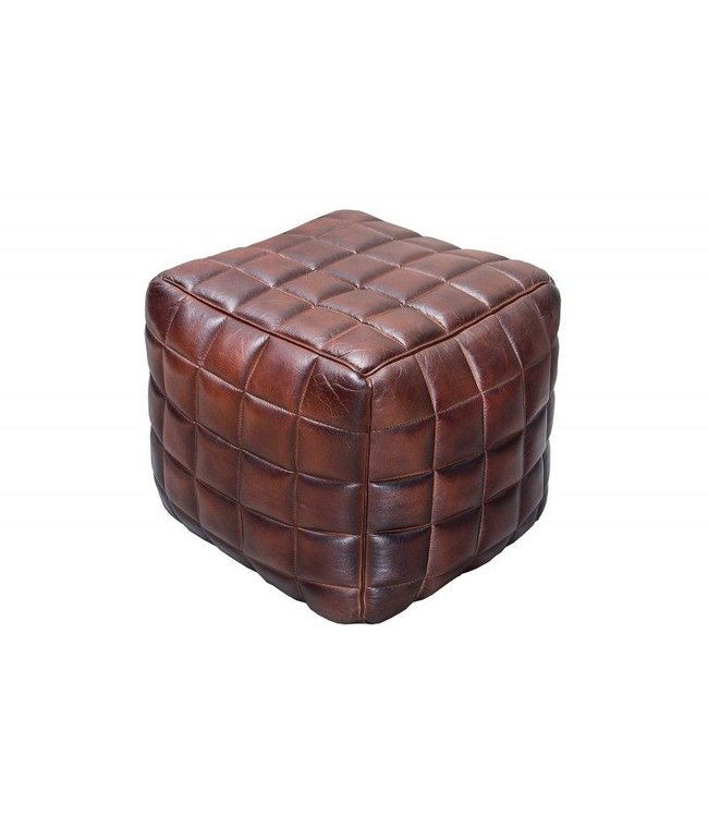 Invicta Interior Retro kruk RIDER 40cm bruin echt leer met decoratieve stiksels - 37653